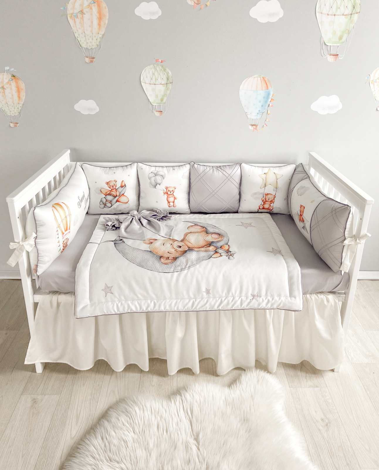 : KAINSY Custom Baby Moon Bear GreyCrib Bedding Sets for